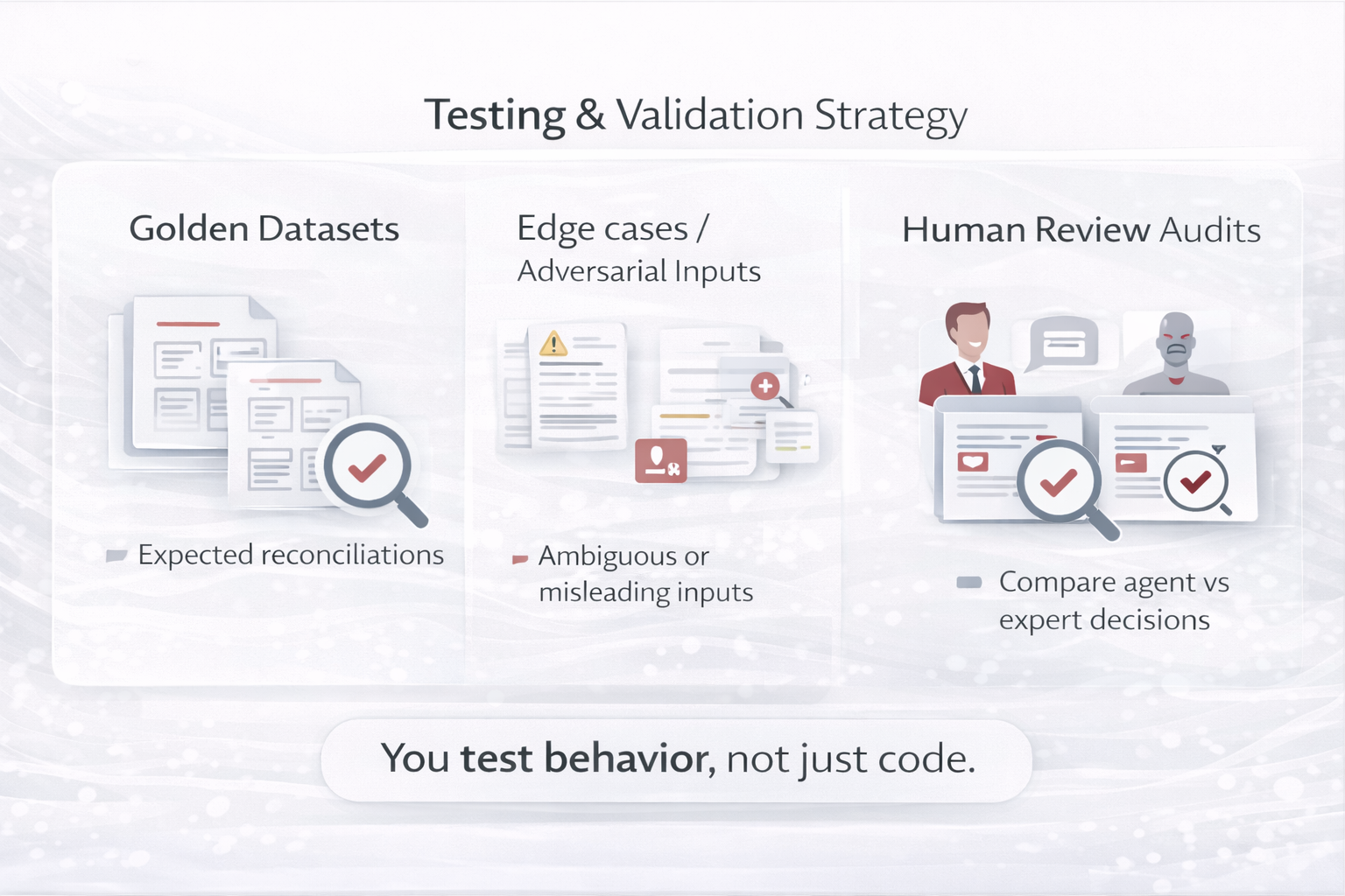 Testing and validation diagram for Excel Reconciliation Agent